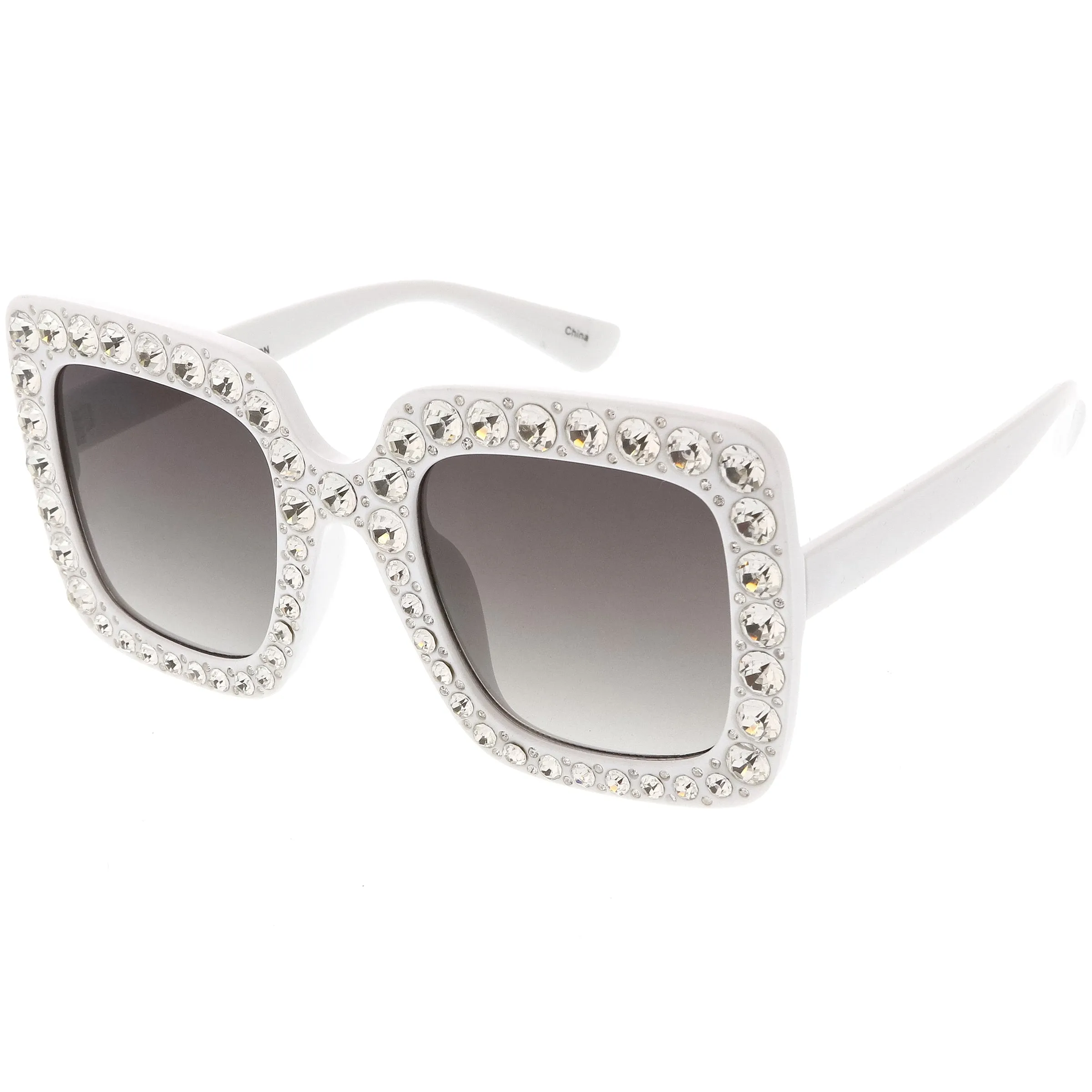 Women's Oversize Glamorous Crystal Rhinestone Square Sunglasses C586