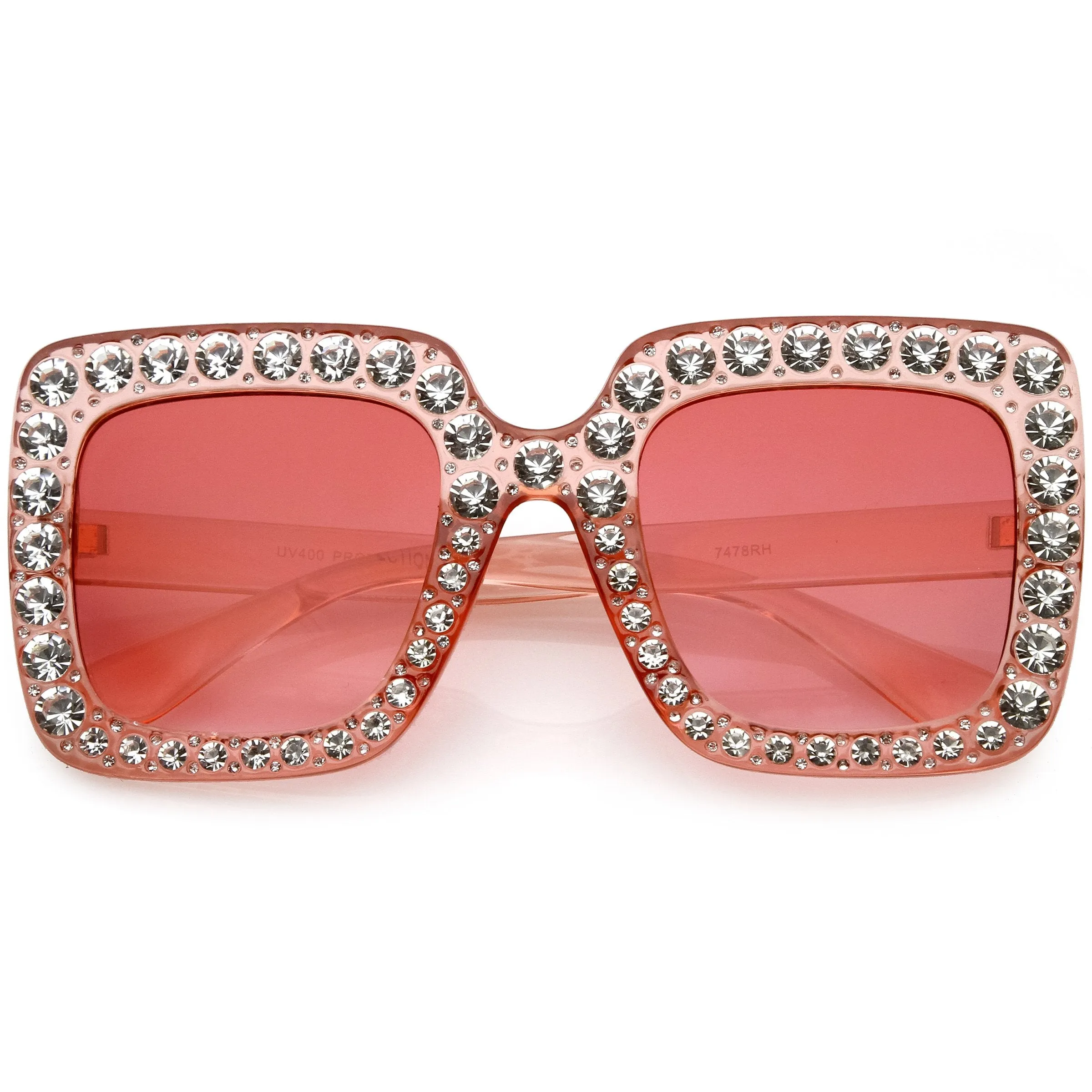 Women's Oversize Glamorous Crystal Rhinestone Square Sunglasses C586