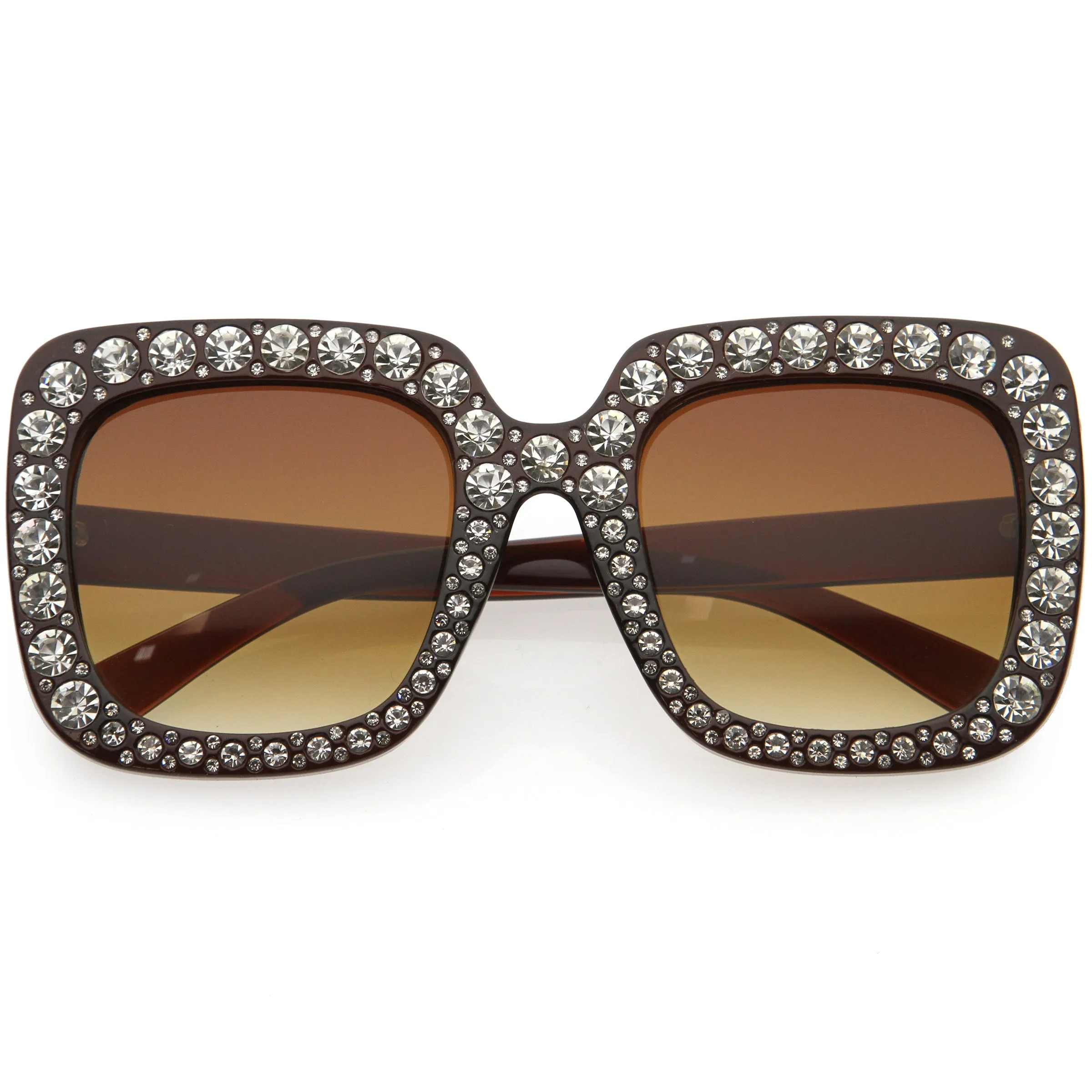 Women's Oversize Glamorous Crystal Rhinestone Square Sunglasses C586