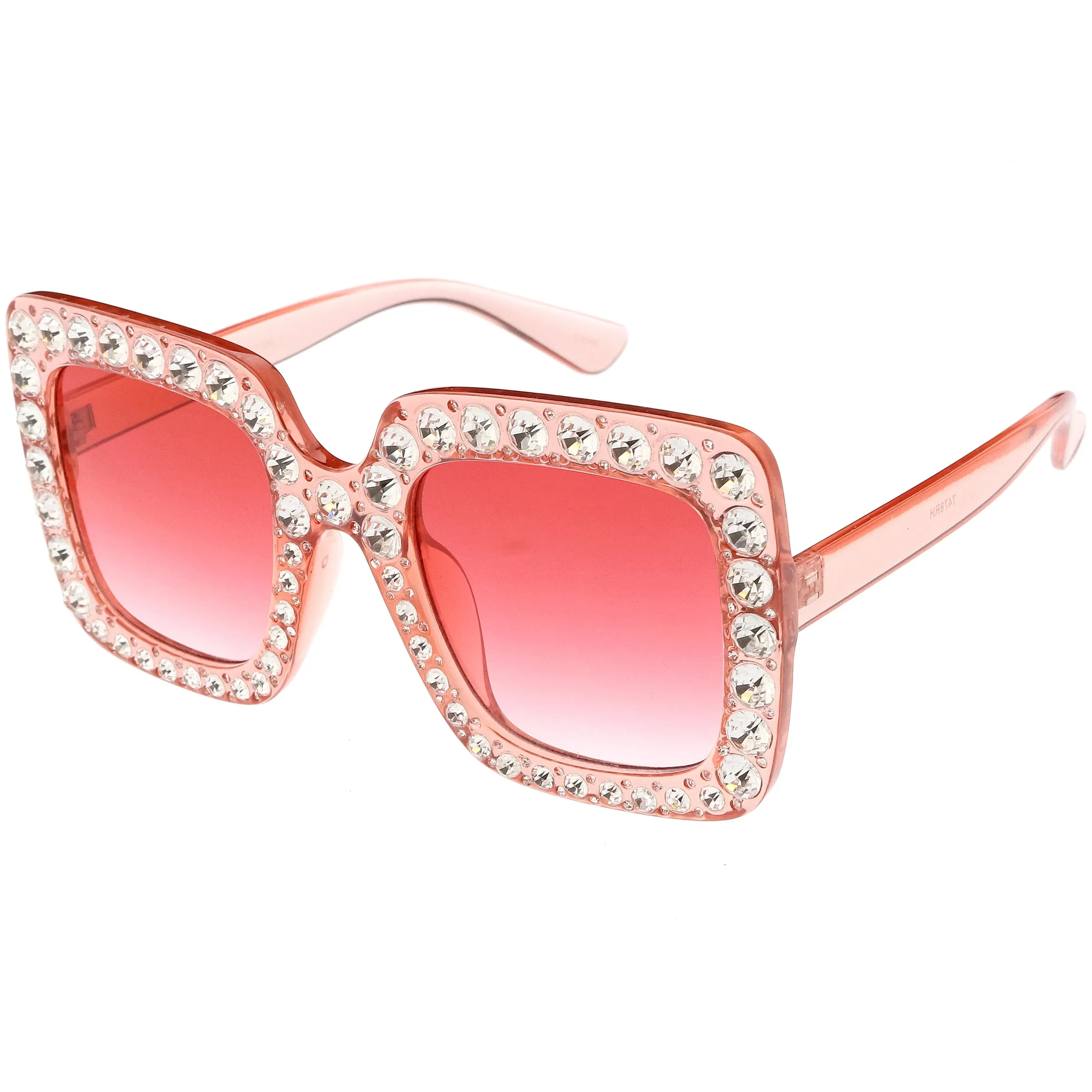 Women's Oversize Glamorous Crystal Rhinestone Square Sunglasses C586