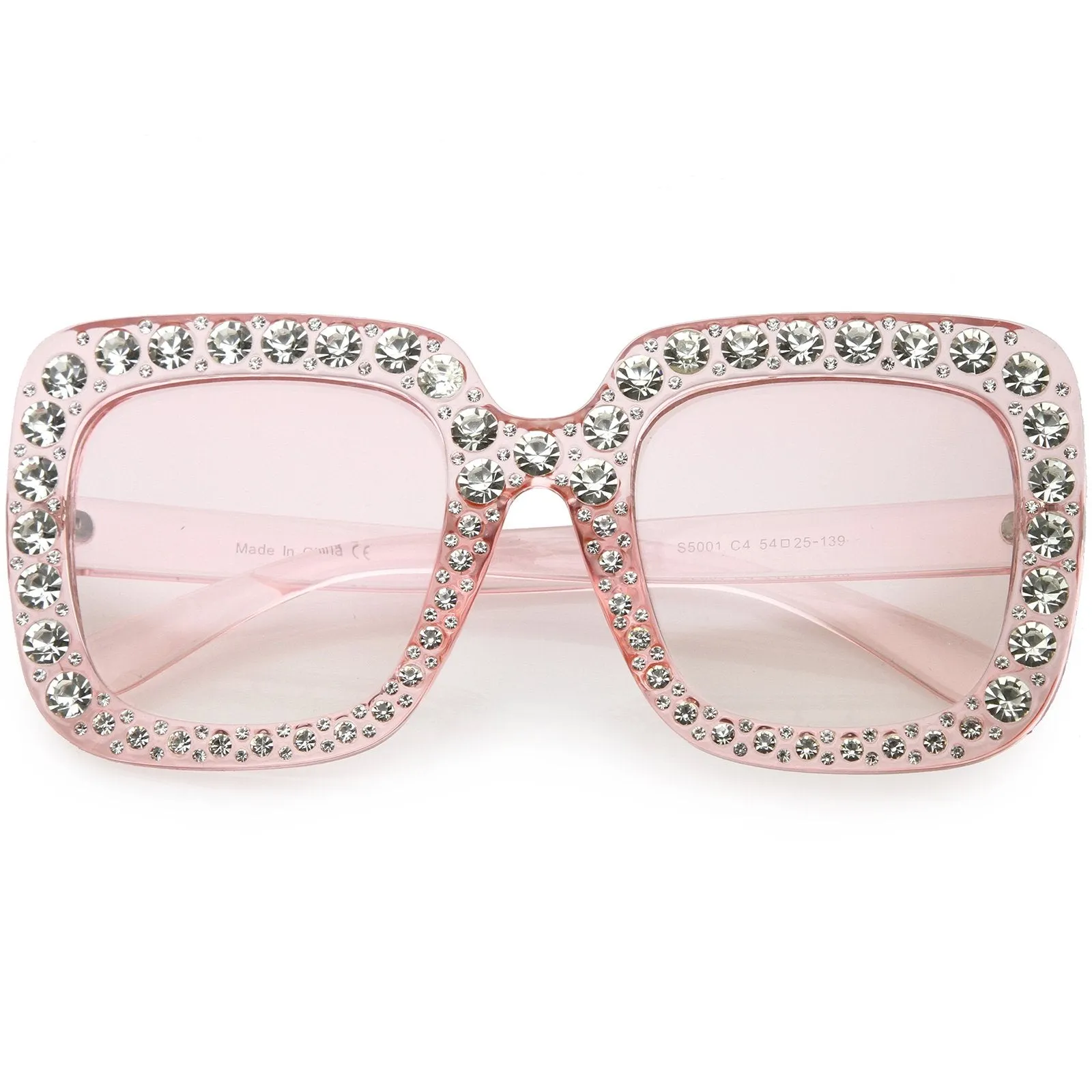 Women's Oversize Glamorous Crystal Rhinestone Square Sunglasses C586