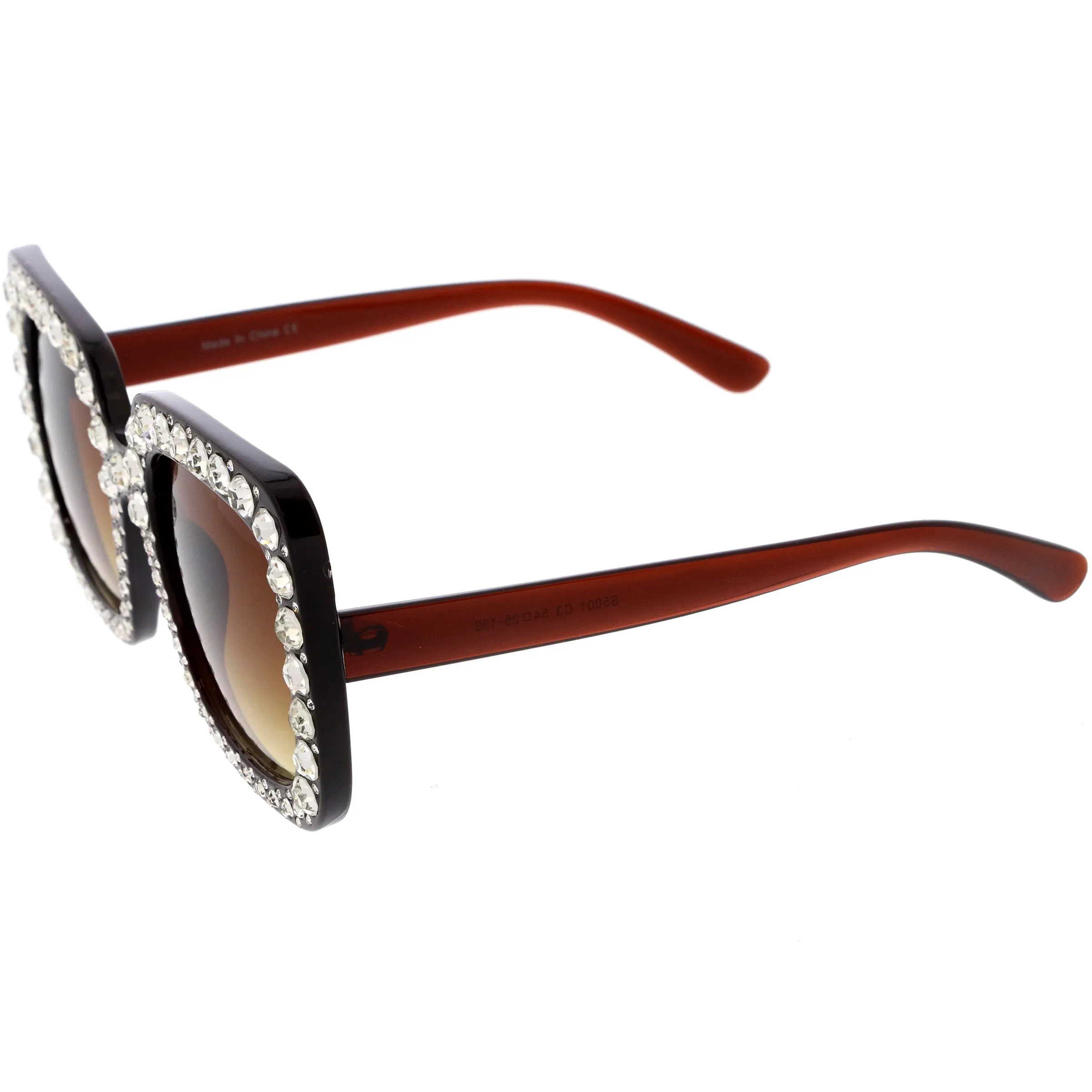 Women's Oversize Glamorous Crystal Rhinestone Square Sunglasses C586