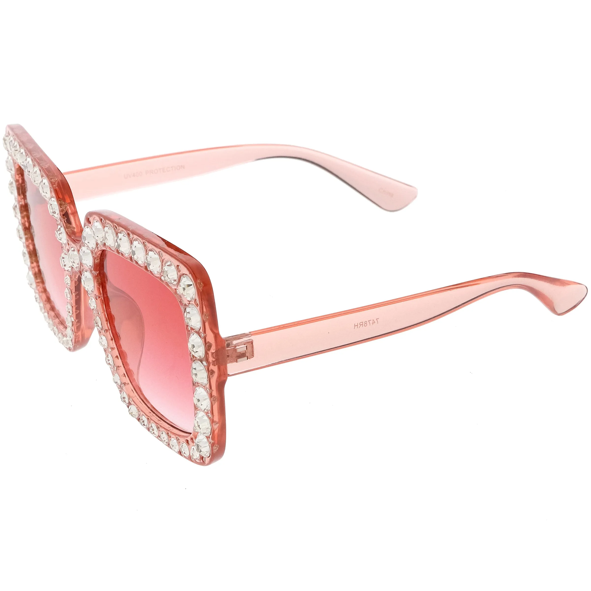 Women's Oversize Glamorous Crystal Rhinestone Square Sunglasses C586