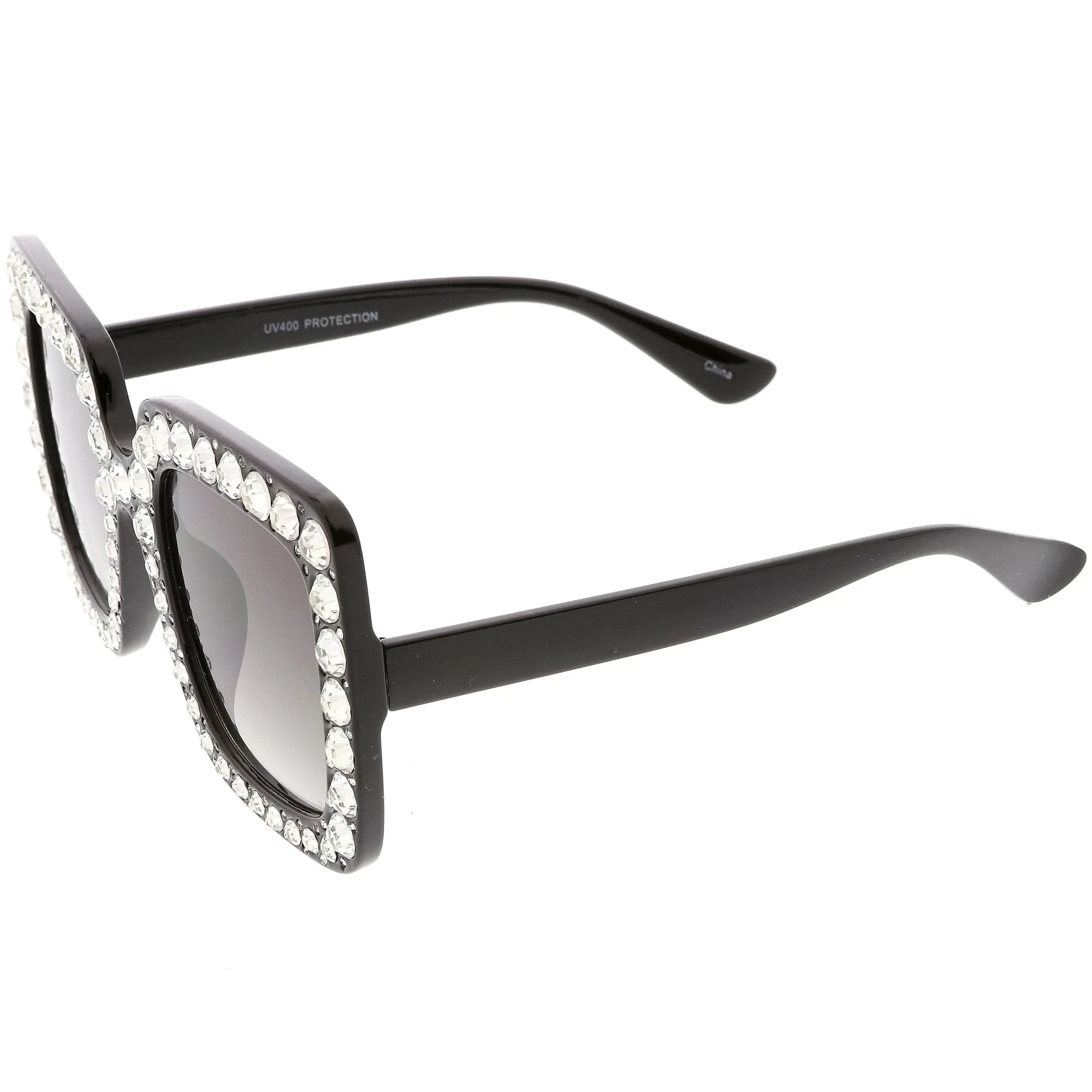 Women's Oversize Glamorous Crystal Rhinestone Square Sunglasses C586