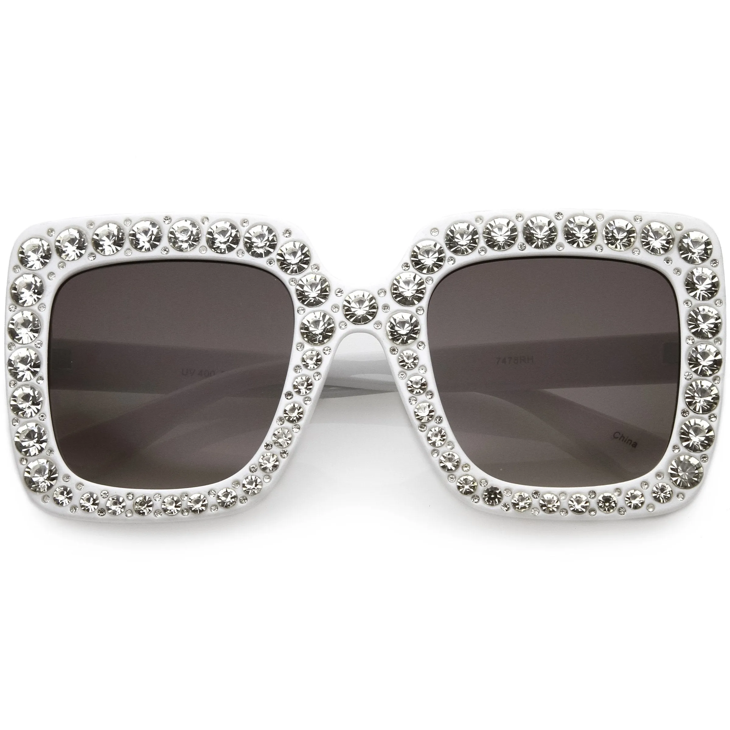 Women's Oversize Glamorous Crystal Rhinestone Square Sunglasses C586