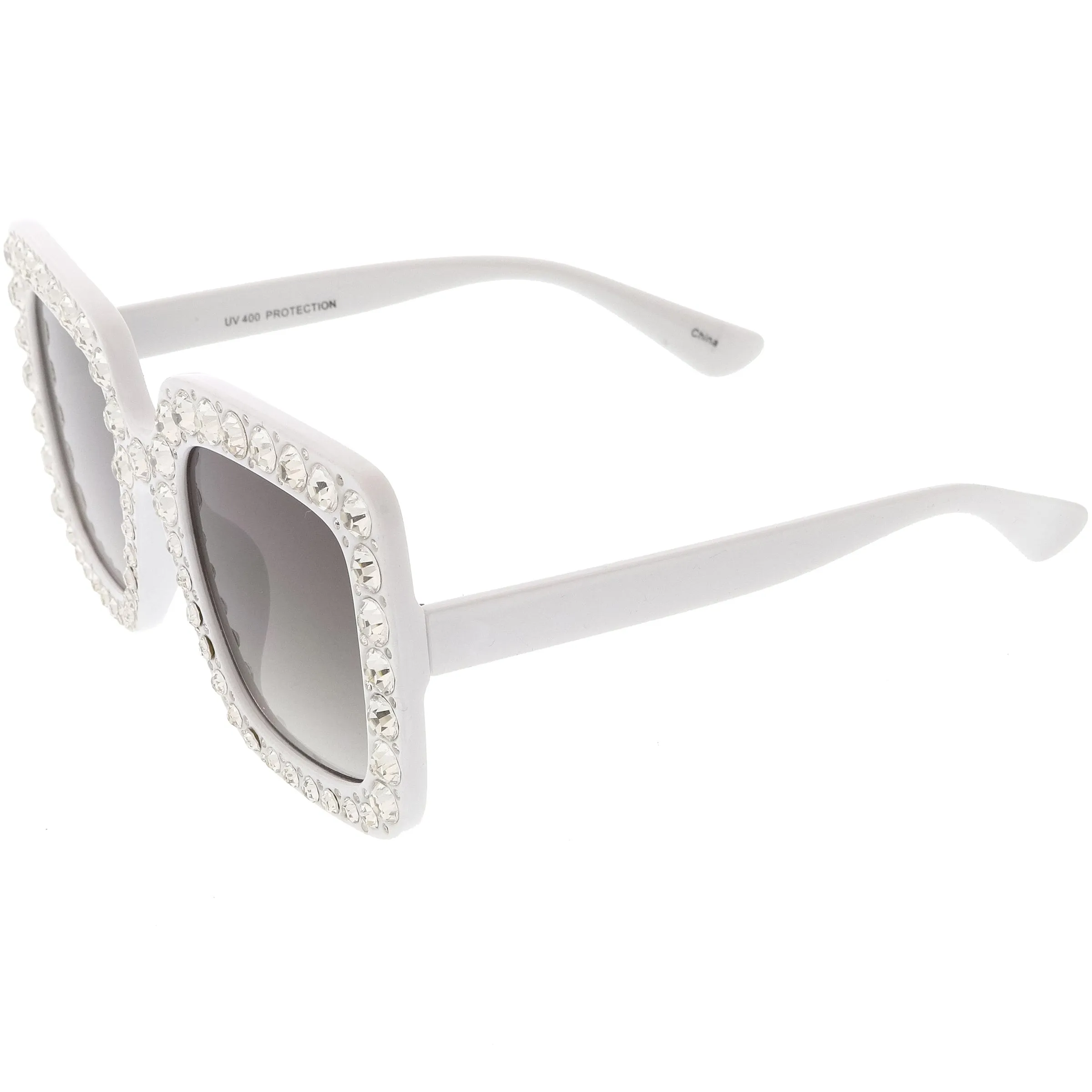 Women's Oversize Glamorous Crystal Rhinestone Square Sunglasses C586