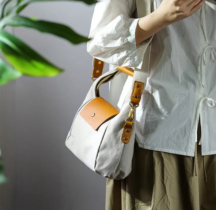 Womens Vintage Canvas Crossbody Purse Leather Canvas Shoulder Bag