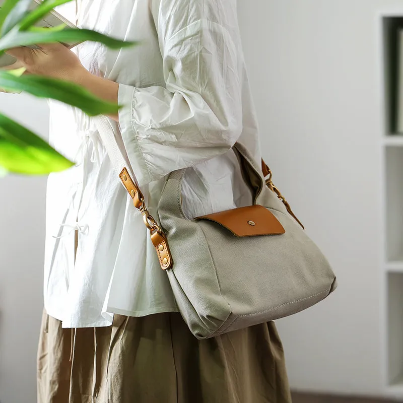 Womens Vintage Canvas Crossbody Purse Leather Canvas Shoulder Bag