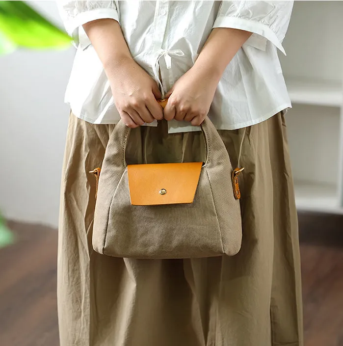 Womens Vintage Canvas Crossbody Purse Leather Canvas Shoulder Bag