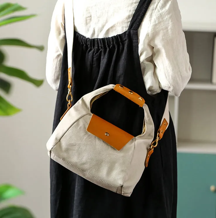Womens Vintage Canvas Crossbody Purse Leather Canvas Shoulder Bag