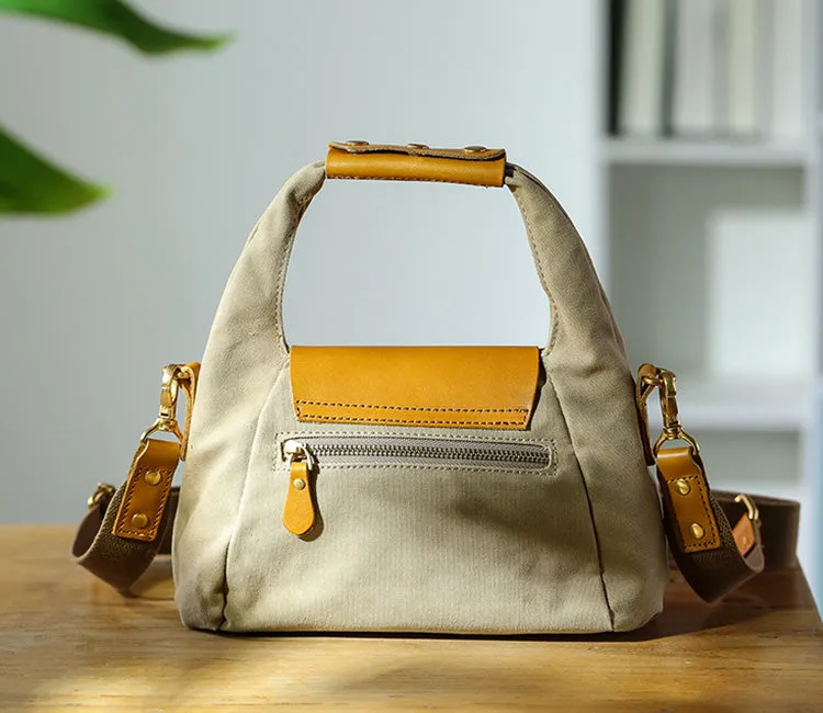 Womens Vintage Canvas Crossbody Purse Leather Canvas Shoulder Bag