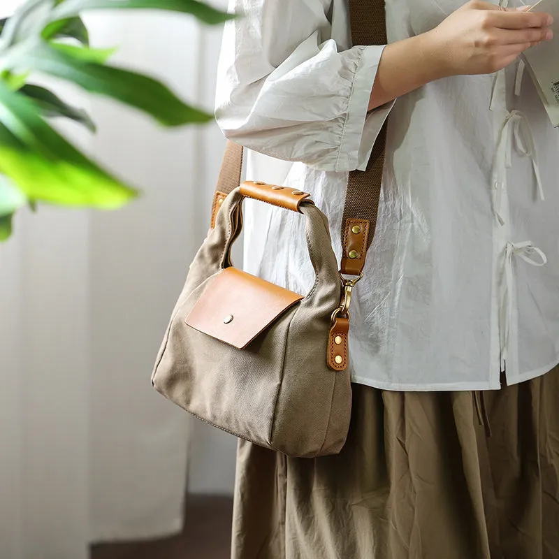 Womens Vintage Canvas Crossbody Purse Leather Canvas Shoulder Bag