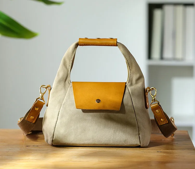 Womens Vintage Canvas Crossbody Purse Leather Canvas Shoulder Bag