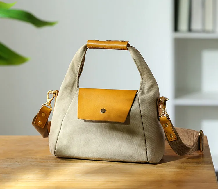 Womens Vintage Canvas Crossbody Purse Leather Canvas Shoulder Bag