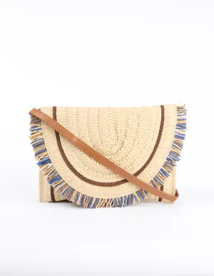 Woven Fringe Detail Clutch Bag With Attachable Strap