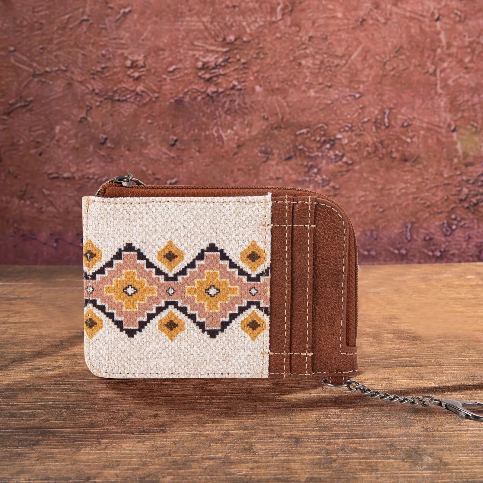 Wrangler Southwestern Art Print Mini Zip Card Case Coffee