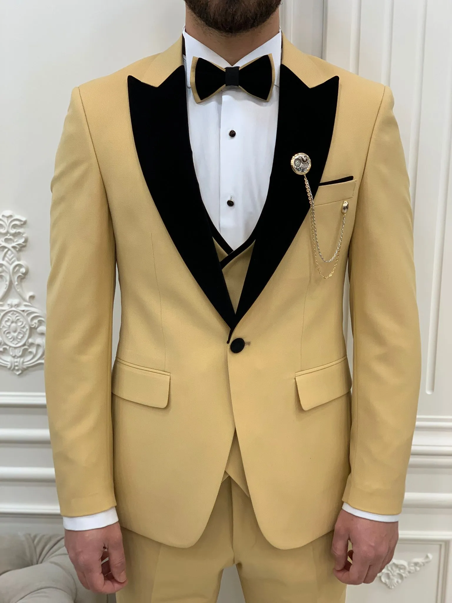 Yellow Slim Fit Groom Wedding Tuxedo Suit for Men | GentWith